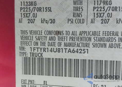 2001 Ford Ranger Edge/Xl/Xlt from USA, damaged, VIN 1FTYR14U81TA64251